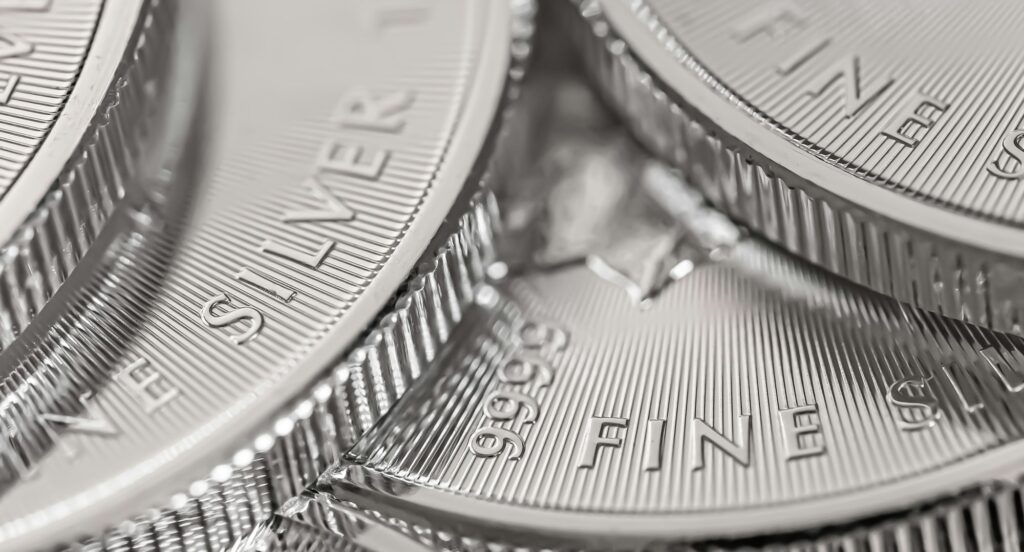 Macro of silver bullion coins